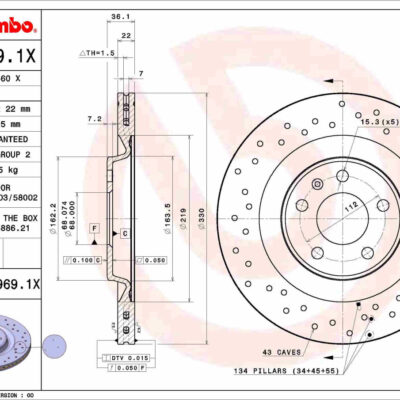 Brembo kočioni disk zadnji za Audi A4 Allroad B8